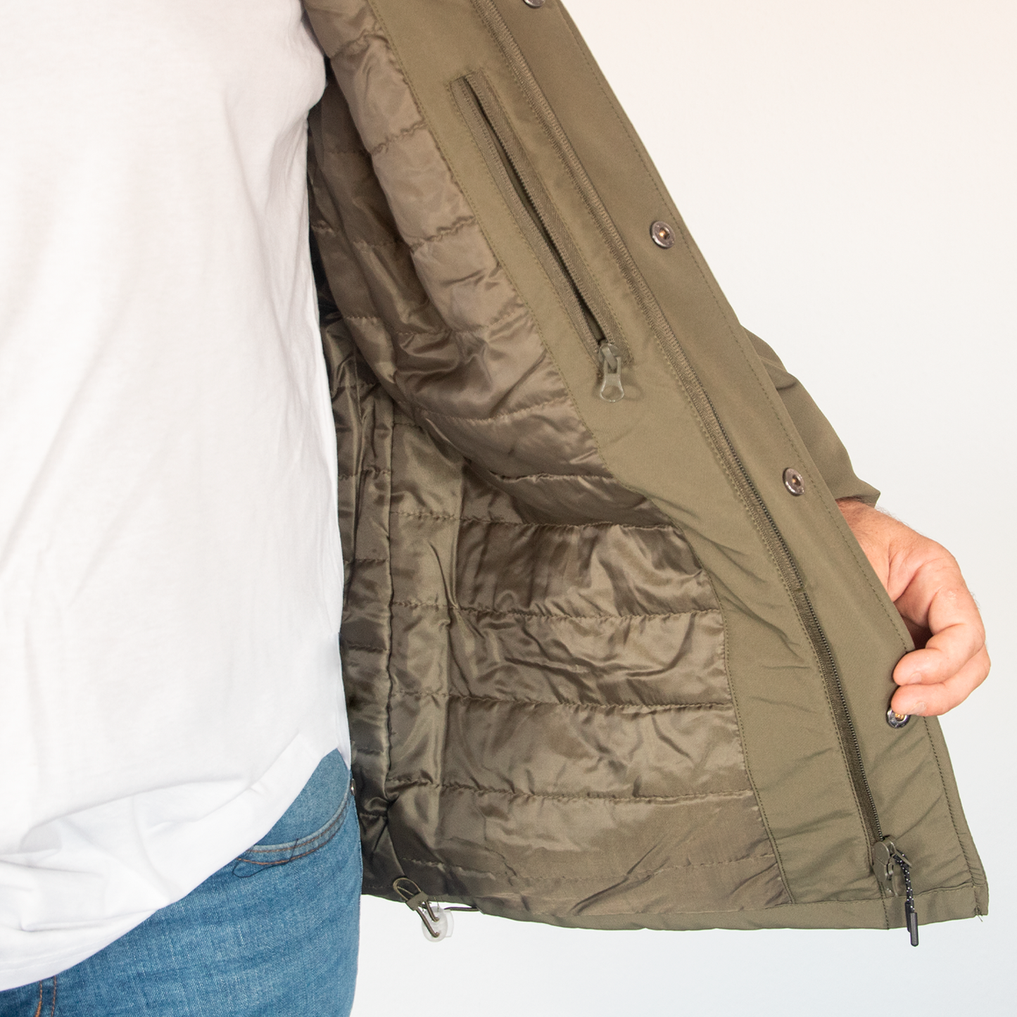 Chaqueta Hombre Beige Multibolsillos Con Capucha