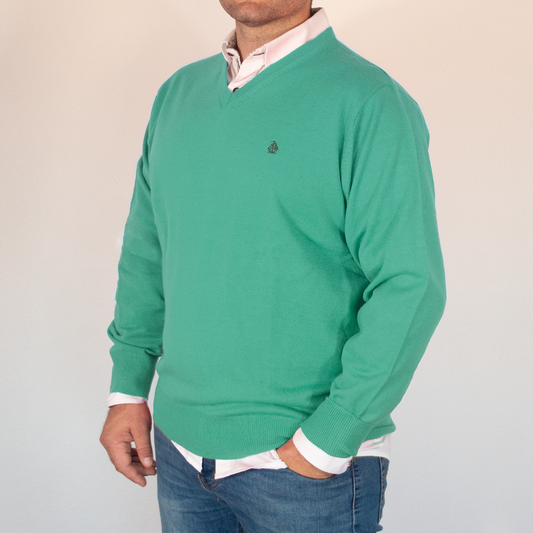 Jersey Hombre Cuello Pico Verde Agua
