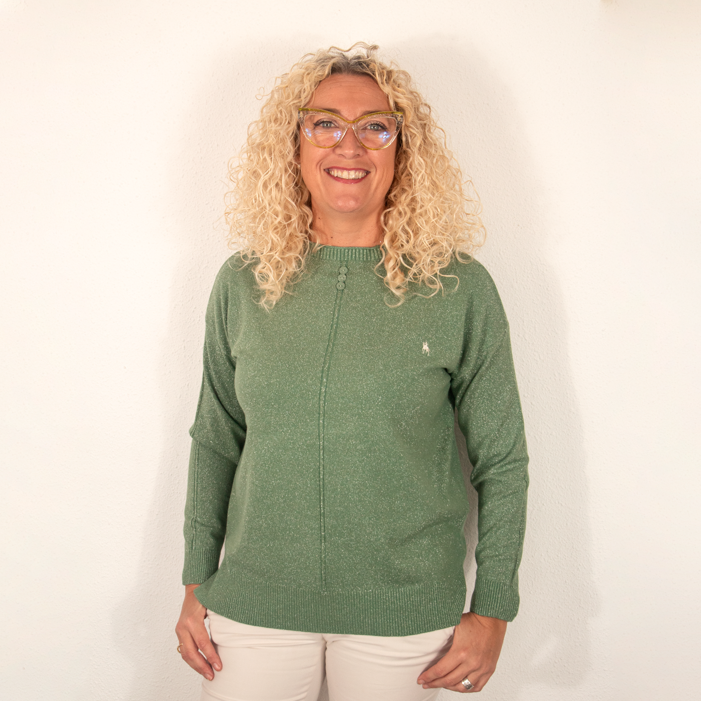 Jersey Mujer Verde Destellos con Detalles de Botones