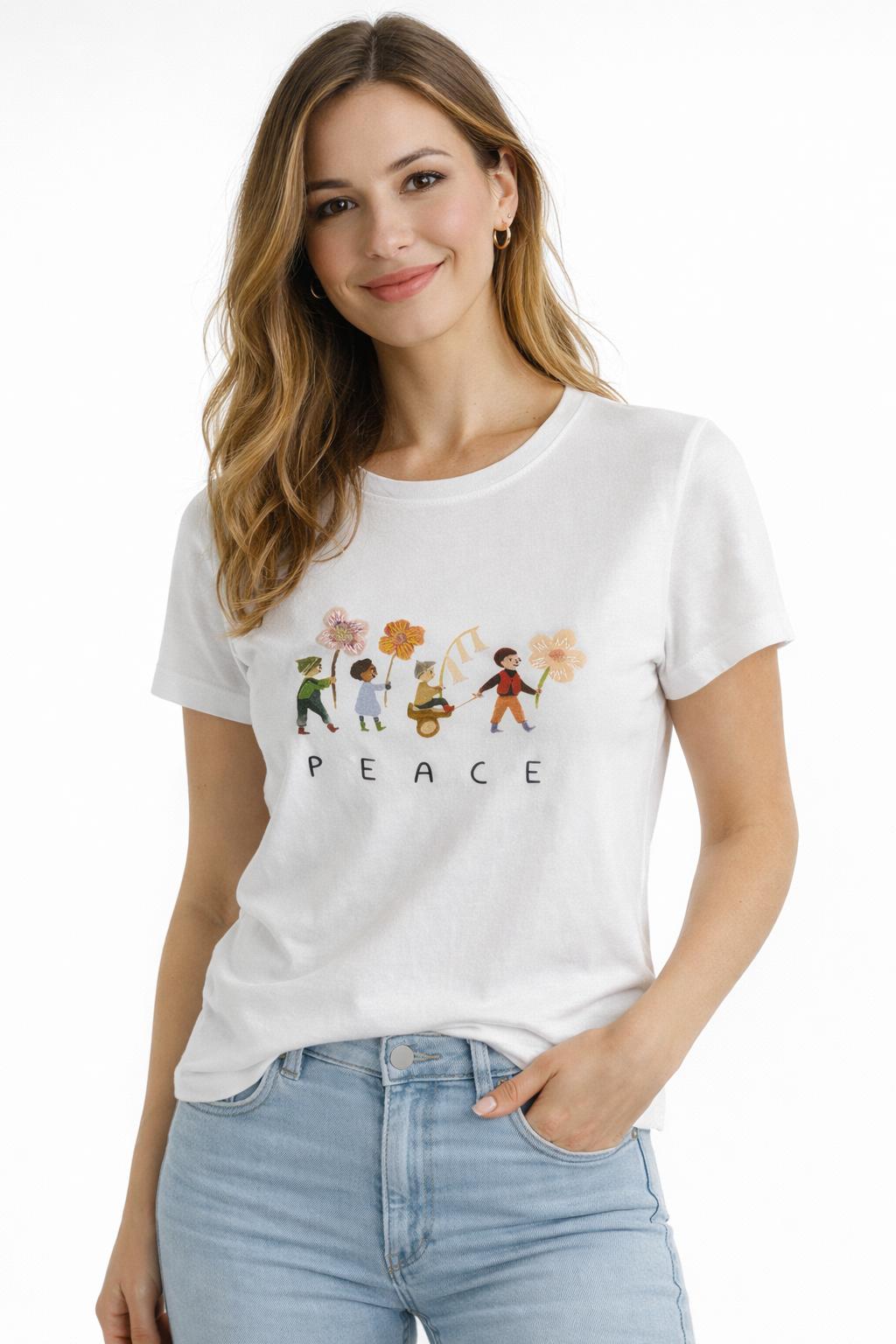 Camiseta Mujer manga corta blanca "Peace"