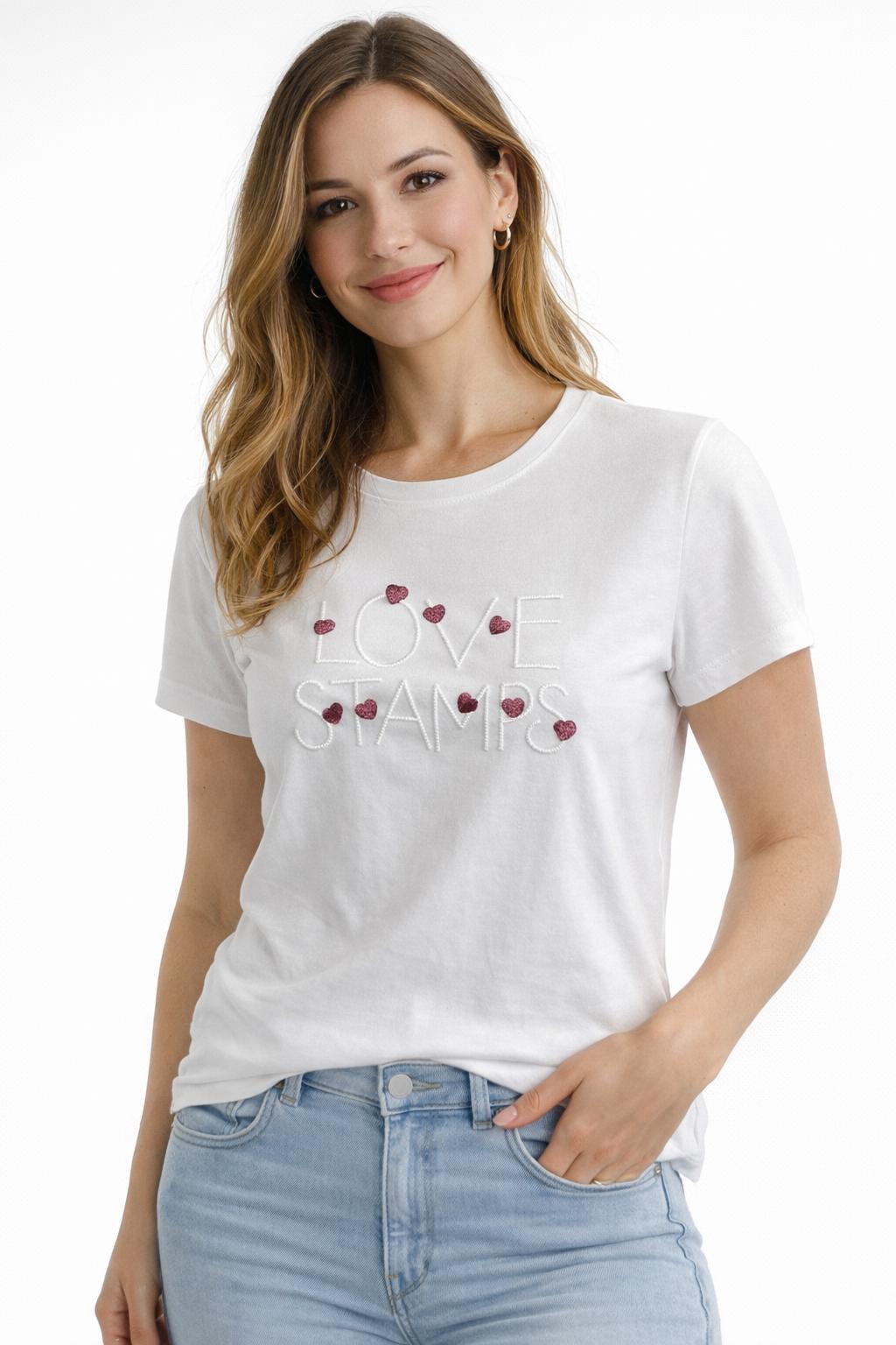 Camiseta Mujer manga corta blanca "Love Stamps"