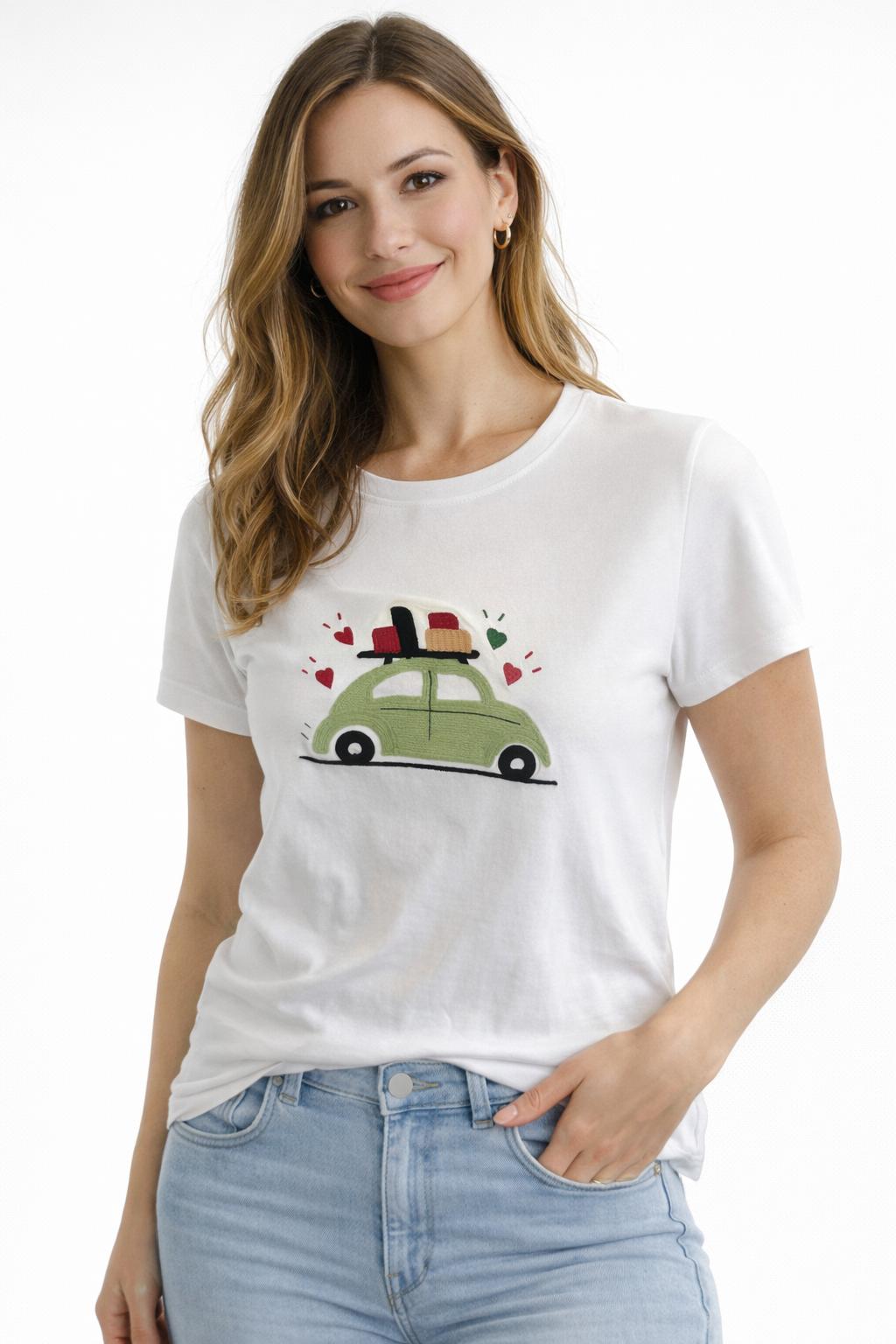 Camiseta Mujer manga corta blanca "Coche"
