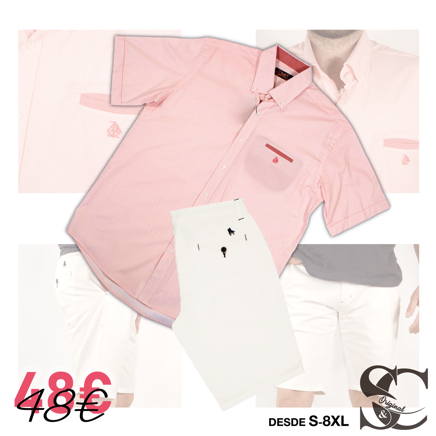 Conjunto camisa rosa lacitos con bermuda blanca