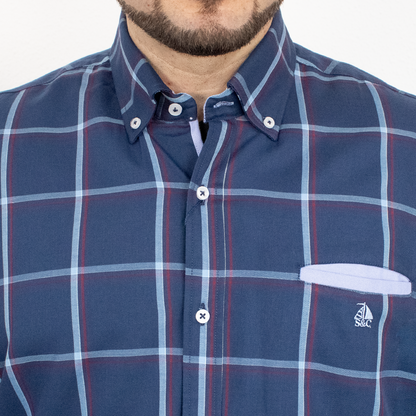 Camisa cuadros marino, celeste y granate