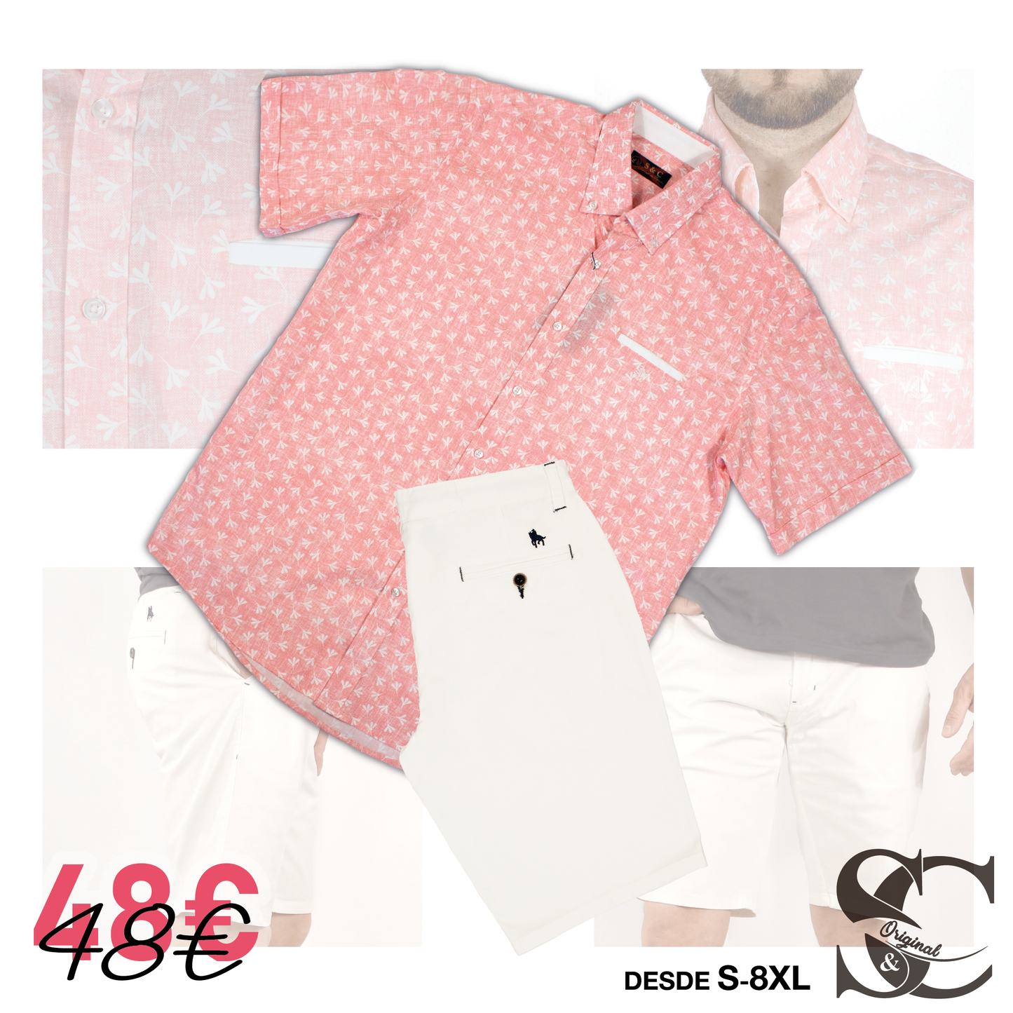 Conjunto camisa rosa flores con bermuda blanca