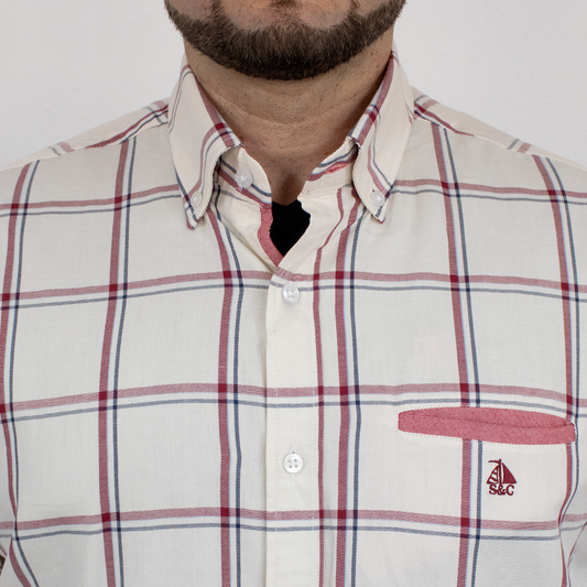 Camisa cuadros beige y granate