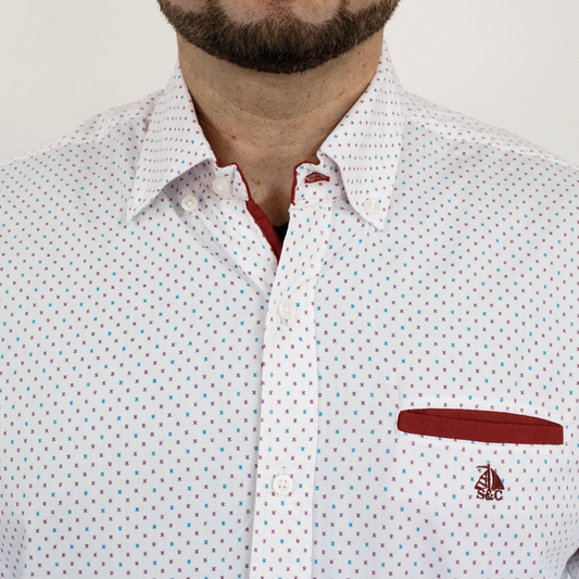 Camisa detalles granate y celeste