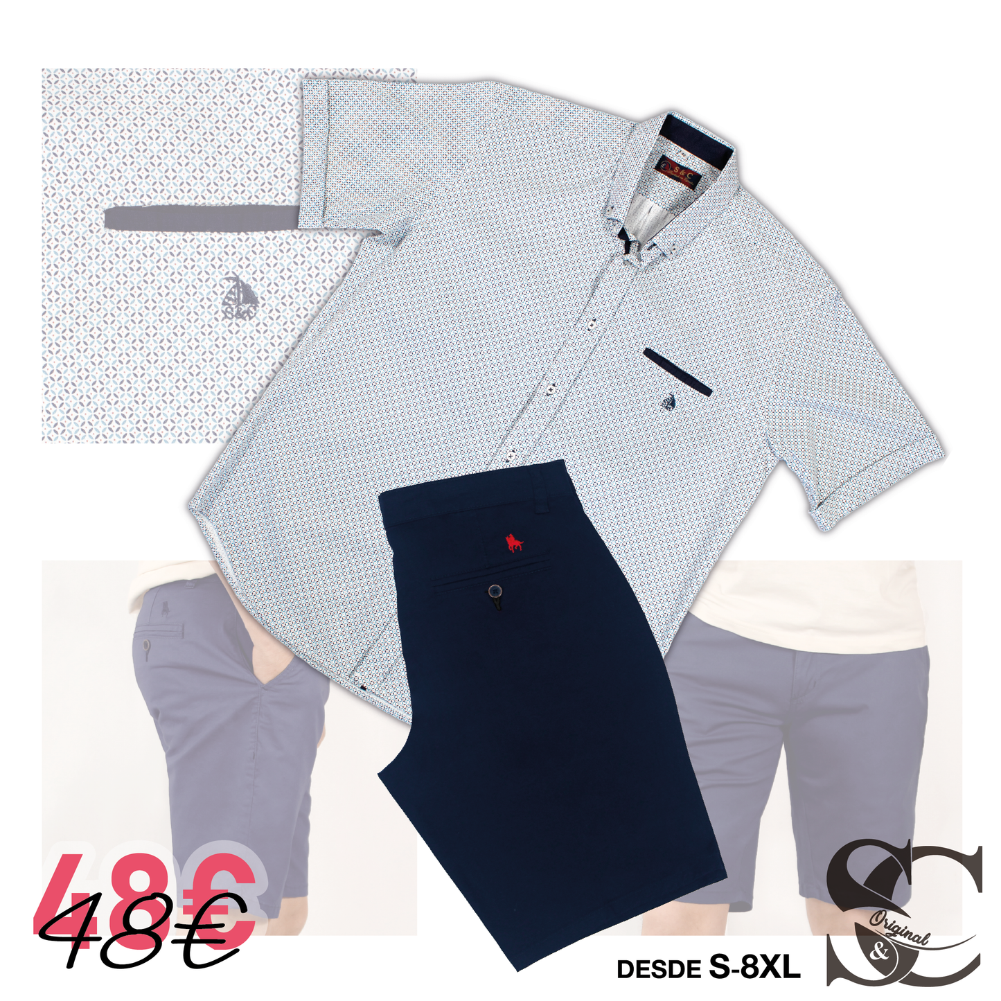 Conjunto camisa estampado marino con bermudas marino
