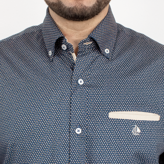 Camisa marino con detalles beige