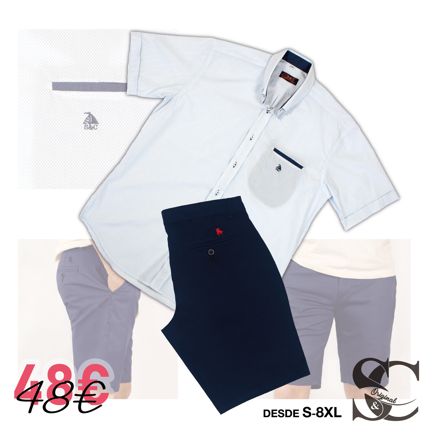 Conjunto camisa puntos marino con bermuda marino