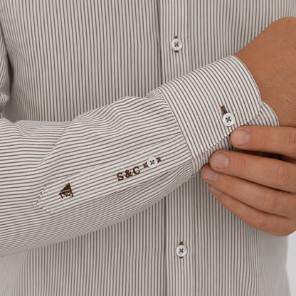 Camisa hombre manga larga Rayas Marrón