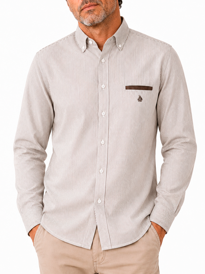 Camisa hombre manga larga Rayas Marrón