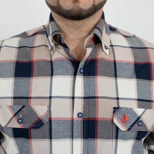Camisa a cuadros marino, rojo y beige