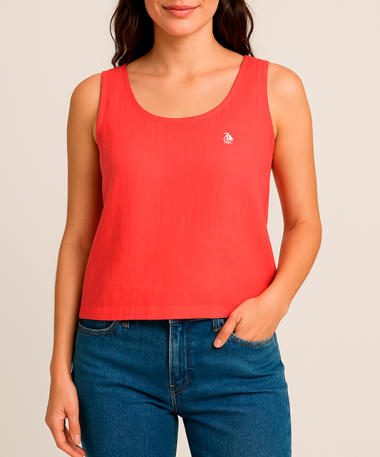 Blusa mujer lino sin mangas fucsia