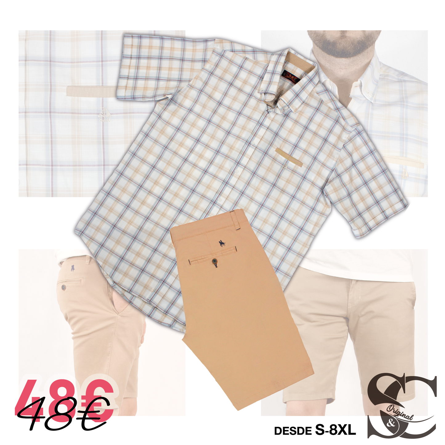 Conjunto camisa cuadros y rayas azules