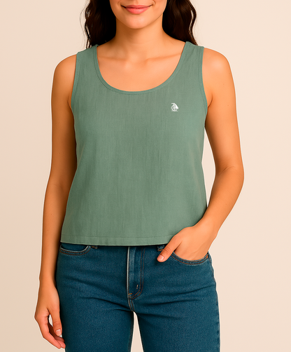 Blusa mujer lino sin mangas verde