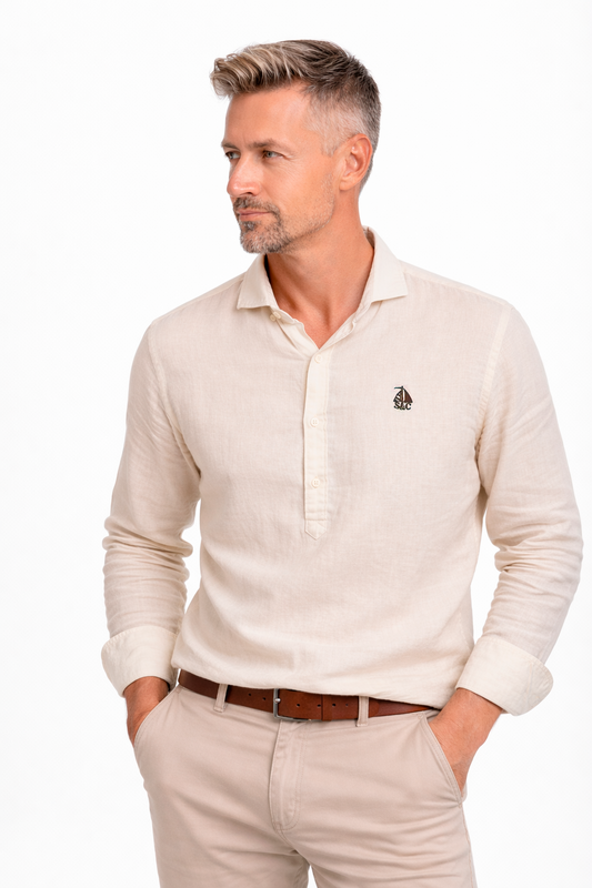 Polera Lino de hombre Blanco Roto