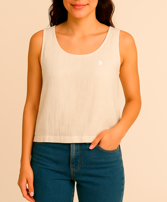 Blusa mujer lino sin mangas beige