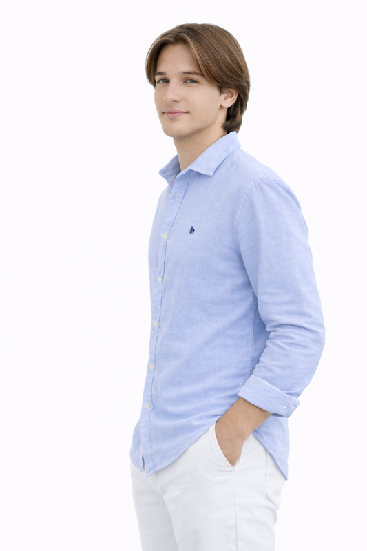 Camisa Lino de hombre Celeste