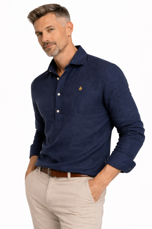 Polera Lino de hombre Azul Marino
