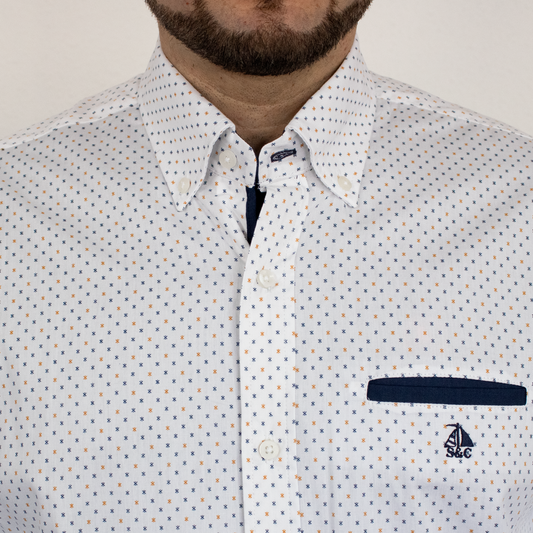 Camisa detalles marino/mostaza