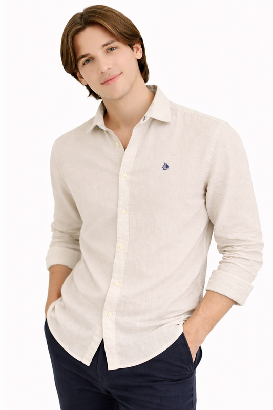 Camisa Lino de hombre Blanco Roto