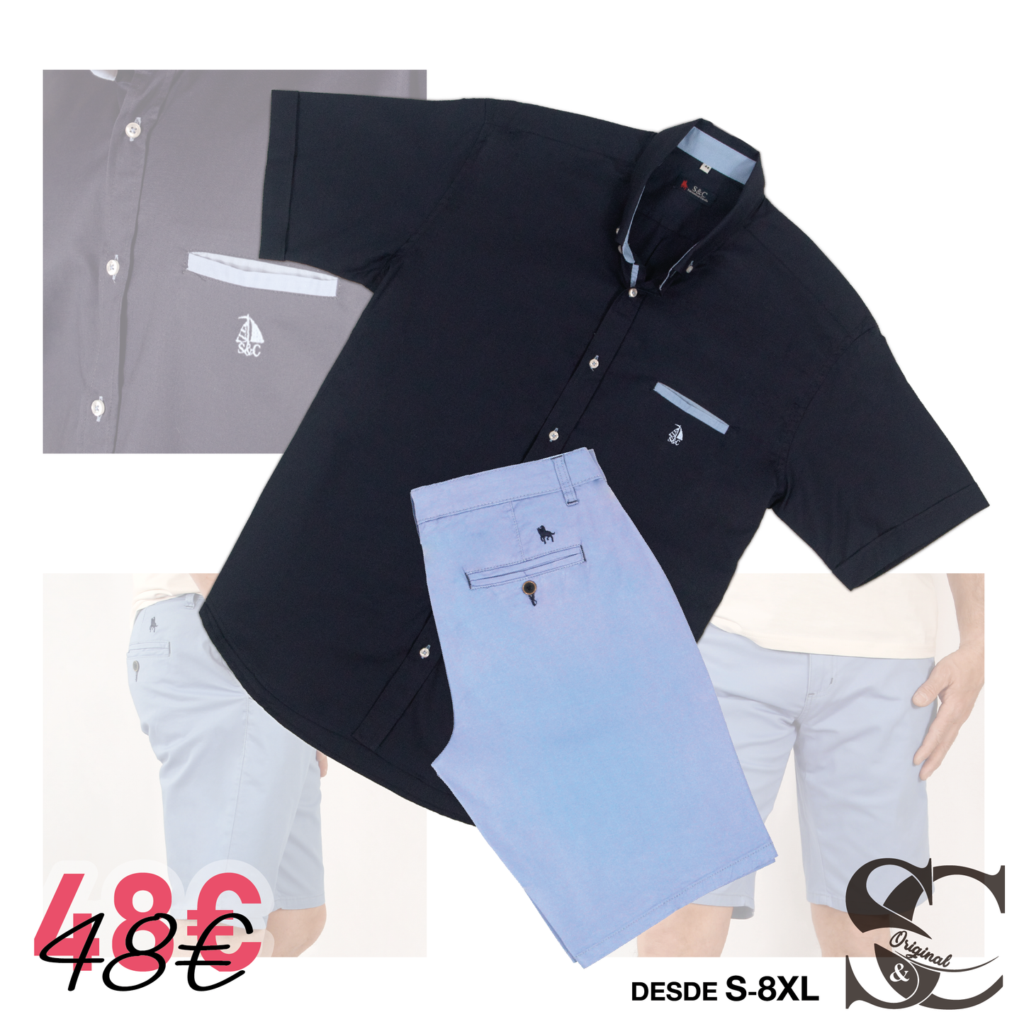 Conjunto camisa marino con bermuda celeste