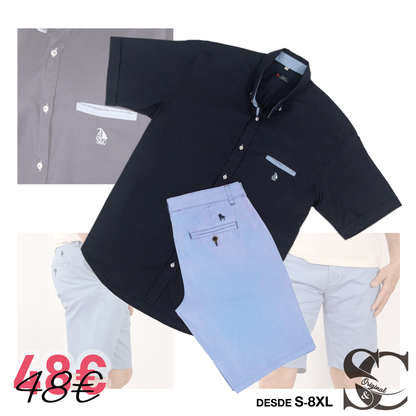 Conjunto camisa marino con bermuda celeste