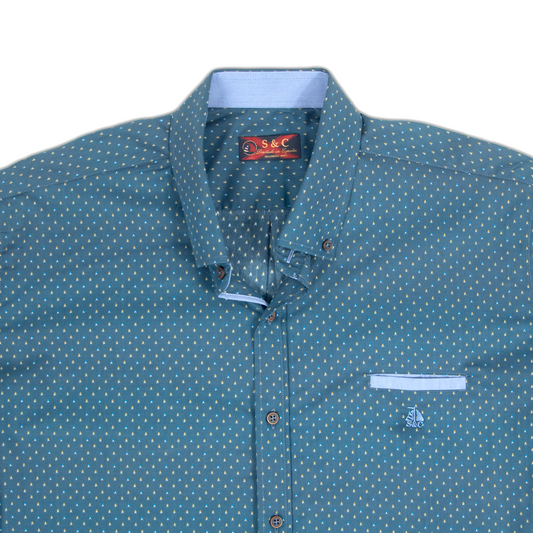 Camisa Hombre Manga Larga Puntos Azul Marino