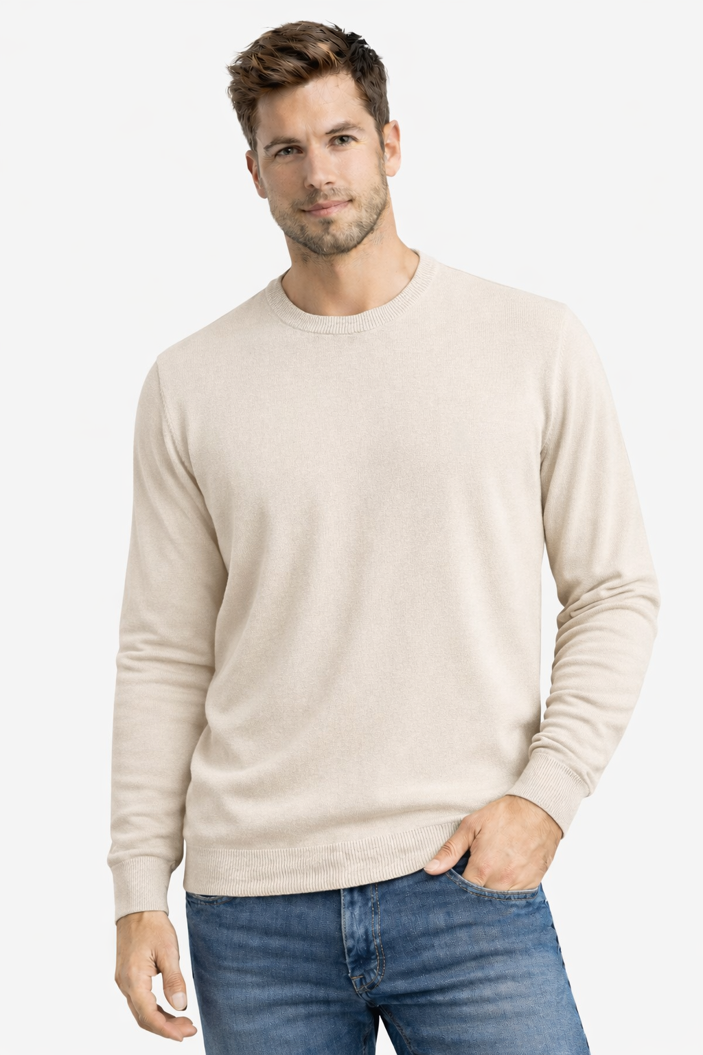 Jersey cuello redondo básico Beige