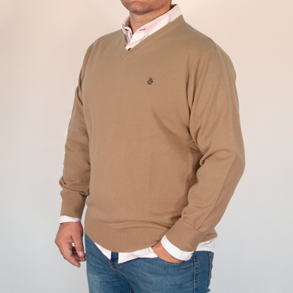 Jersey Hombre Cuello Pico Beige