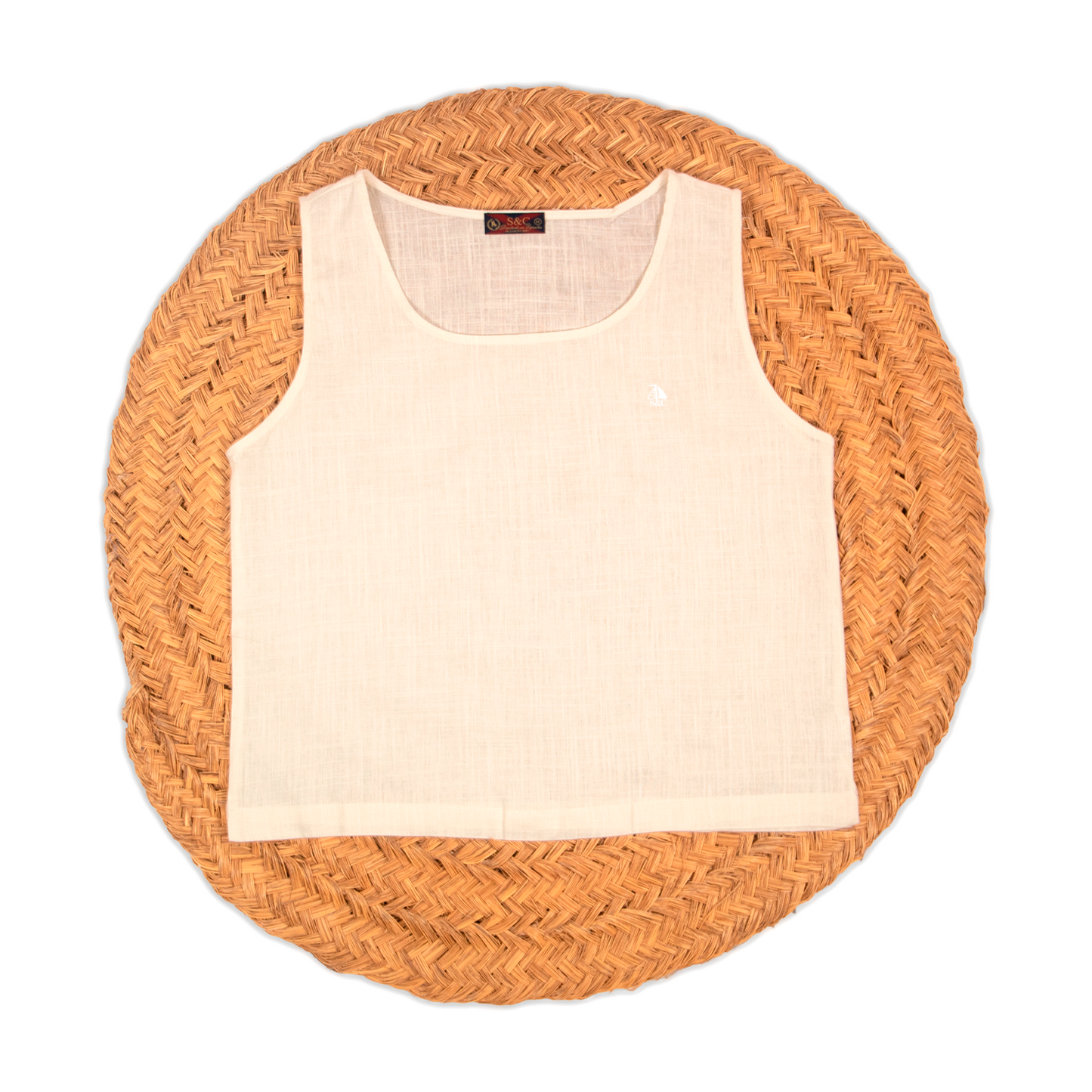 Blusa mujer lino sin mangas beige