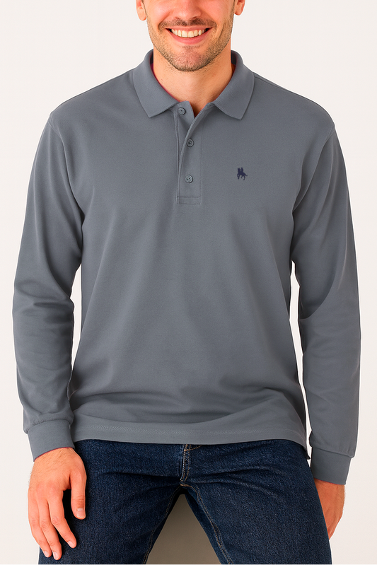 Polo Premium de manga larga blue fog