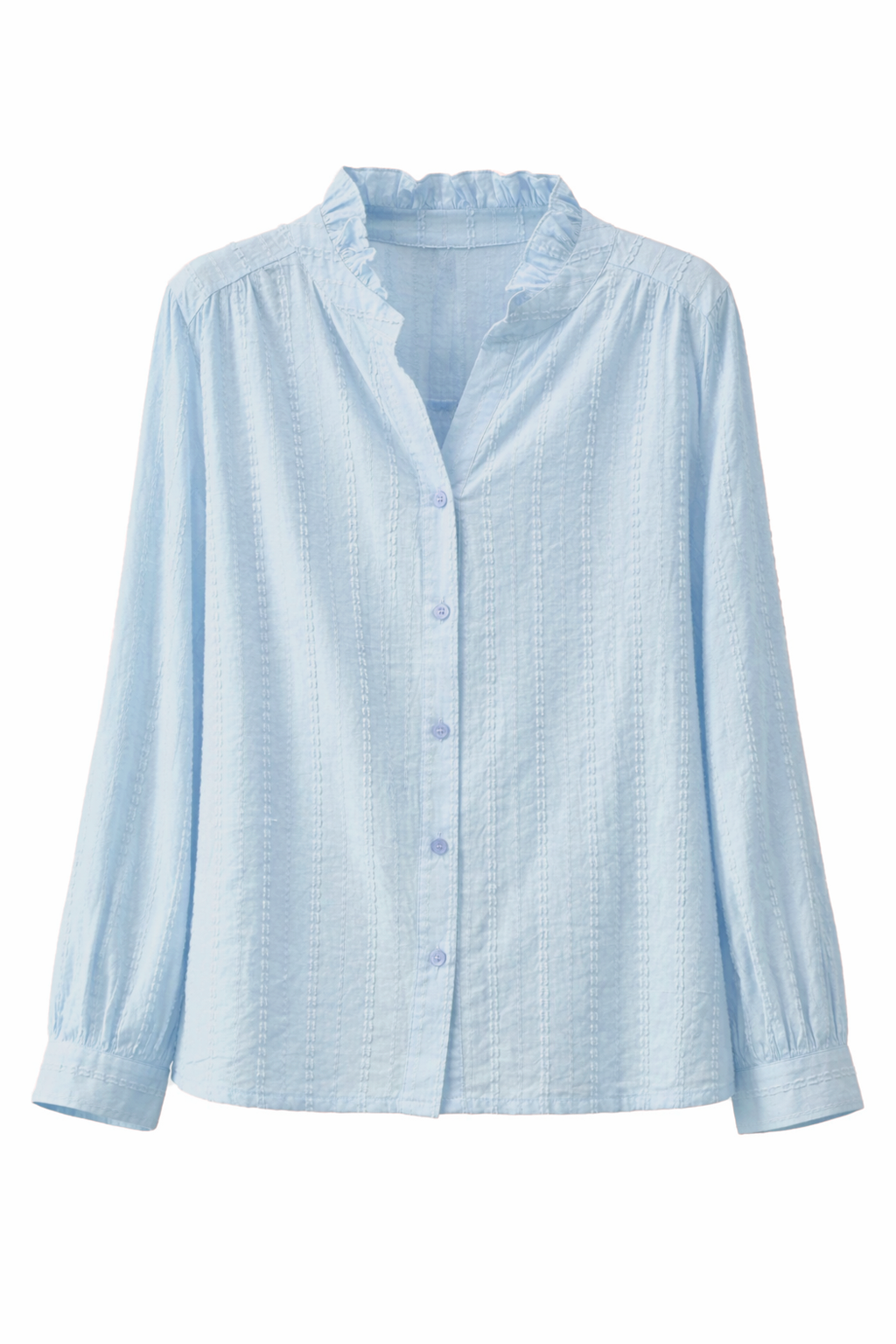Blusa celeste con cuello fruncido