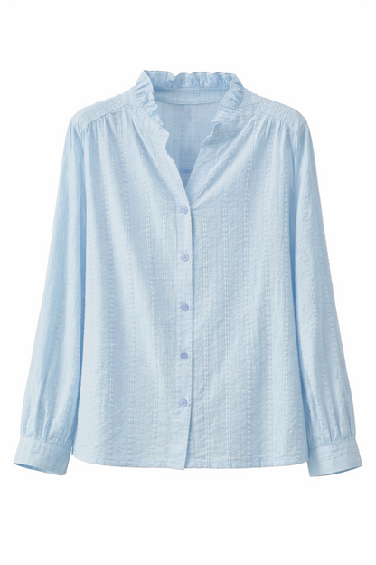 Blusa celeste con cuello fruncido