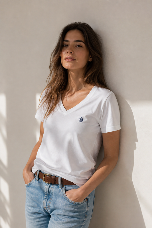 Camiseta pico manga corta blanca