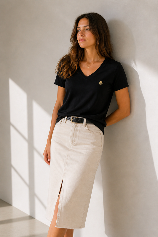 Camiseta pico manga corta negro
