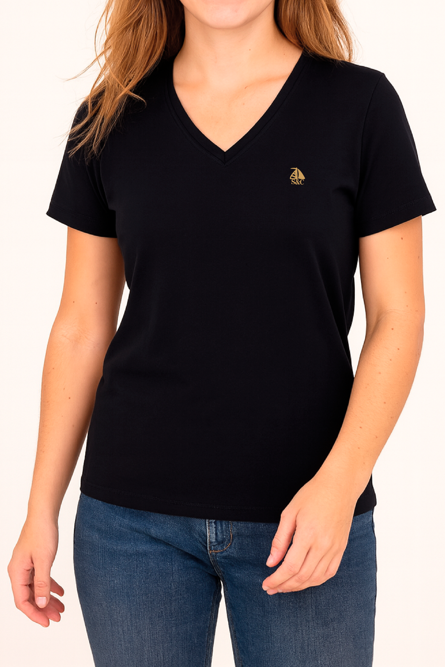 Camiseta pico manga corta negro