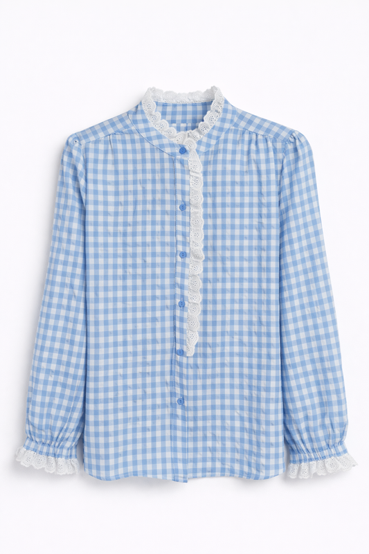 Camisa cuadros celeste con detalles bordados