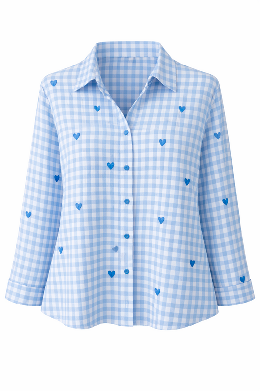 Camisa cuadros celeste con corazones
