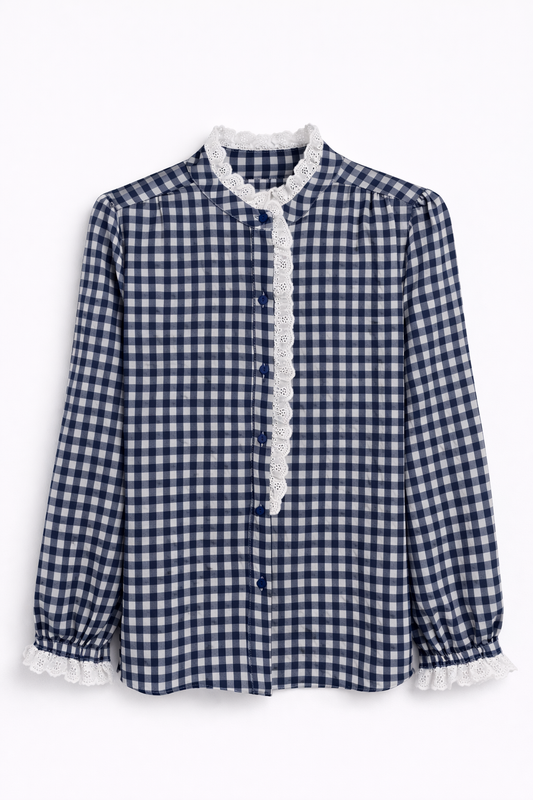 Camisa cuadros azul marino con detalles bordados