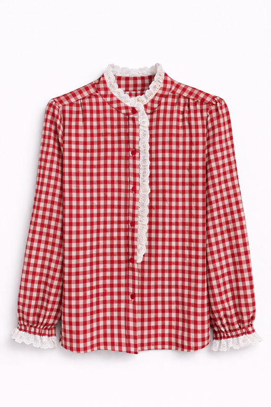 Camisa cuadros granate con detalles bordados