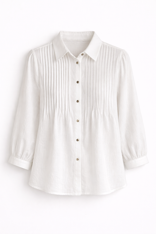 Camisa blanca fruncido pecho y mangas