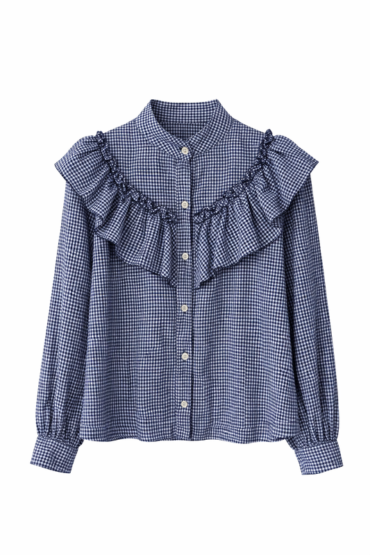 Camisa cuadros azul marino con volante