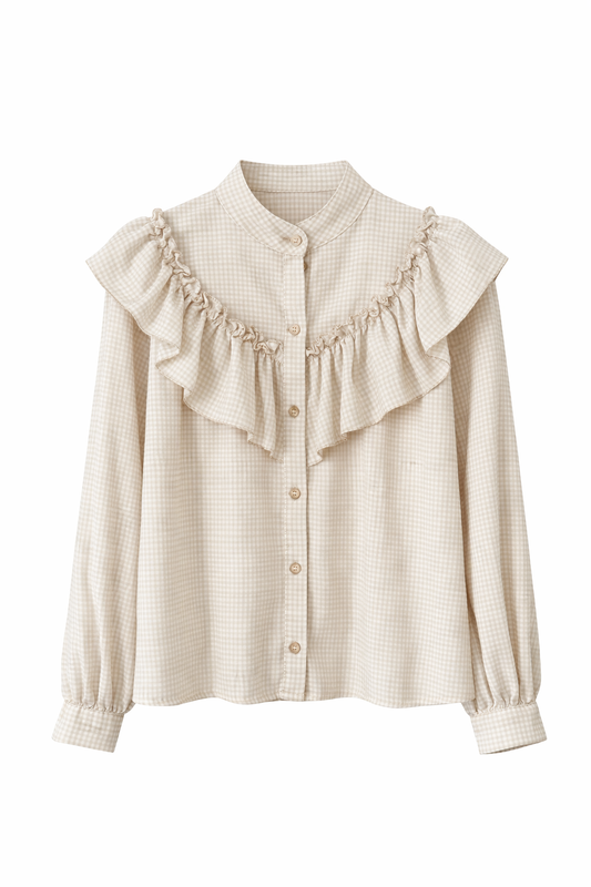 Camisa cuadros beige con volante