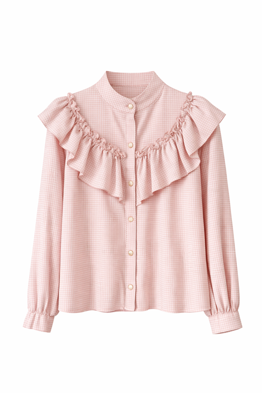 Camisa cuadros rosa con volante