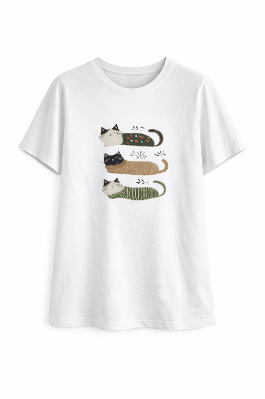 Camiseta Mujer manga corta blanca "Gatos"