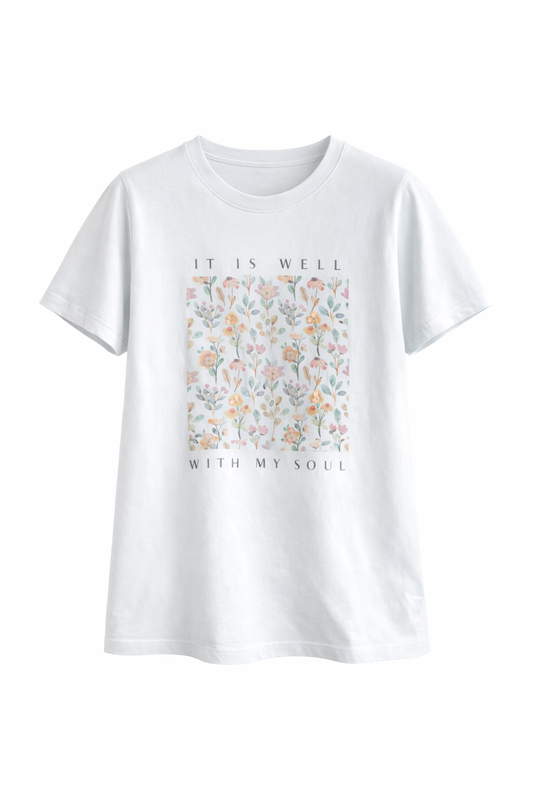 Camiseta Mujer manga corta blanca "It is well with my soul"