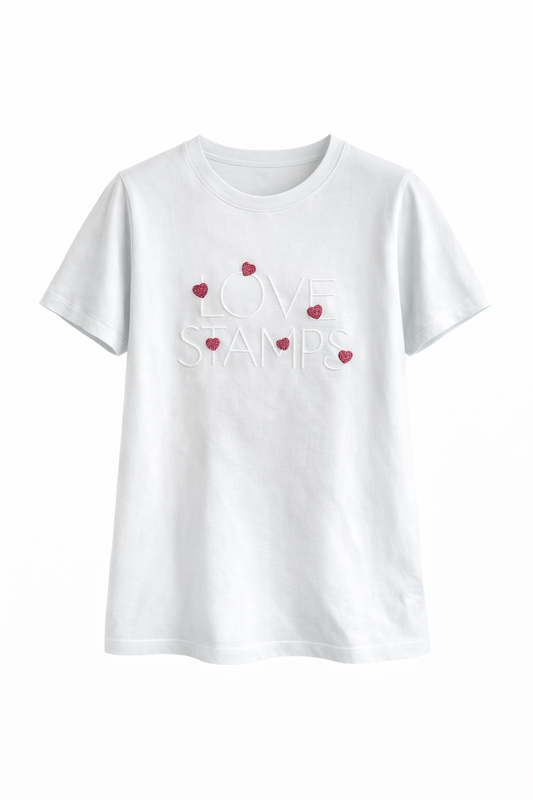 Camiseta Mujer manga corta blanca "Love Stamps"