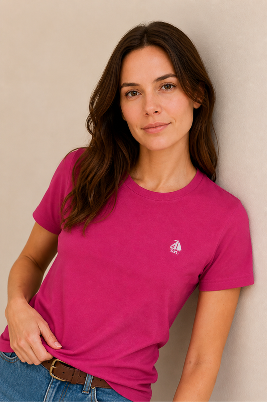 Camiseta manga corta cuello redondo fucsia